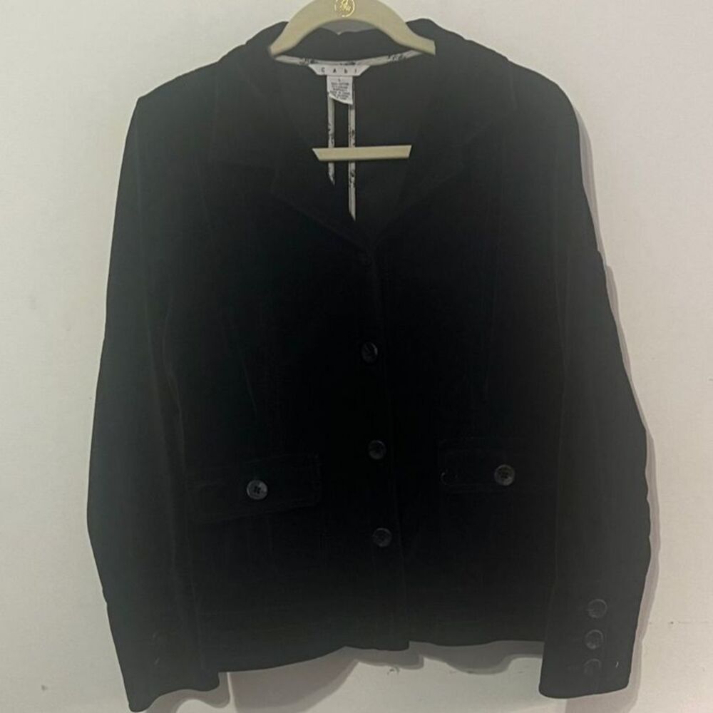 CAbi Vintage Black Velvet Blazer Jacket Style 649 Women’s Large Cotton Y2K